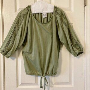 Good Condition, SZ L, Cinch Hem Blouson Tunic Top, Sage Green